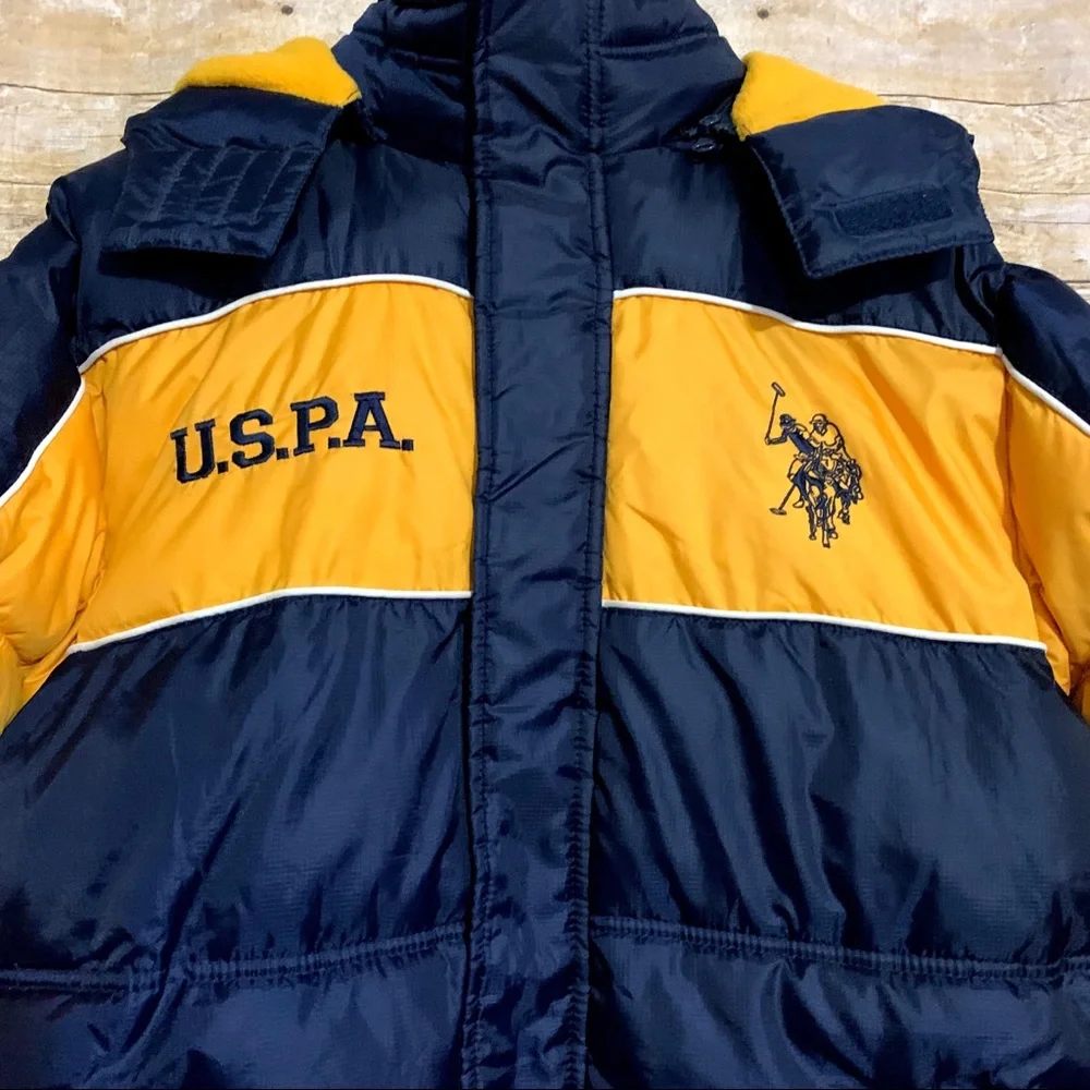 US polo assn boys L puffer hood coat fleece jacket blue snow warm